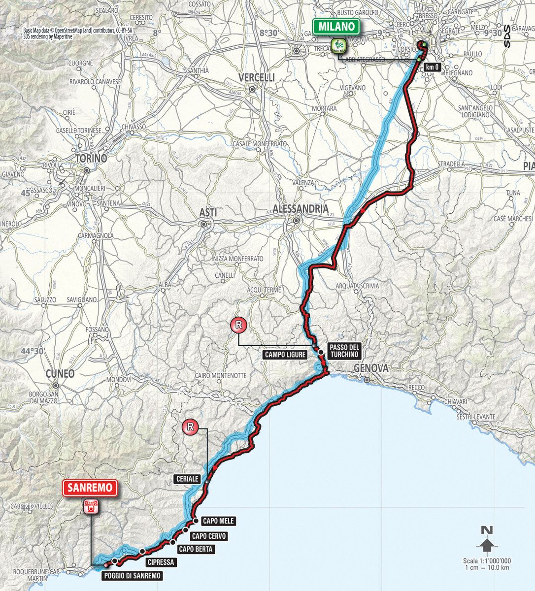 Milan-San Remo 2016 race map