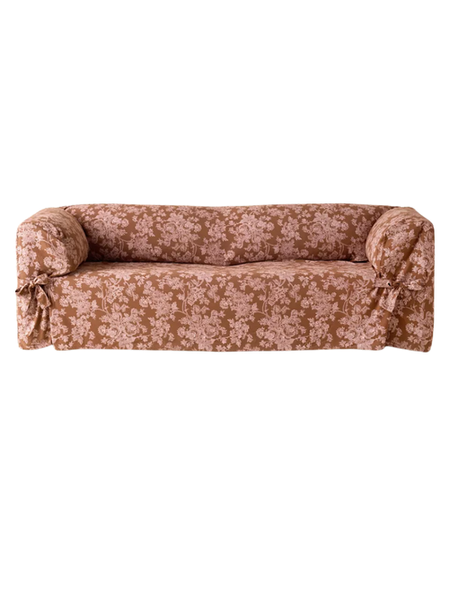 Universal Cotton Sofa Slipcover in  Pink Combo Contrast Ties