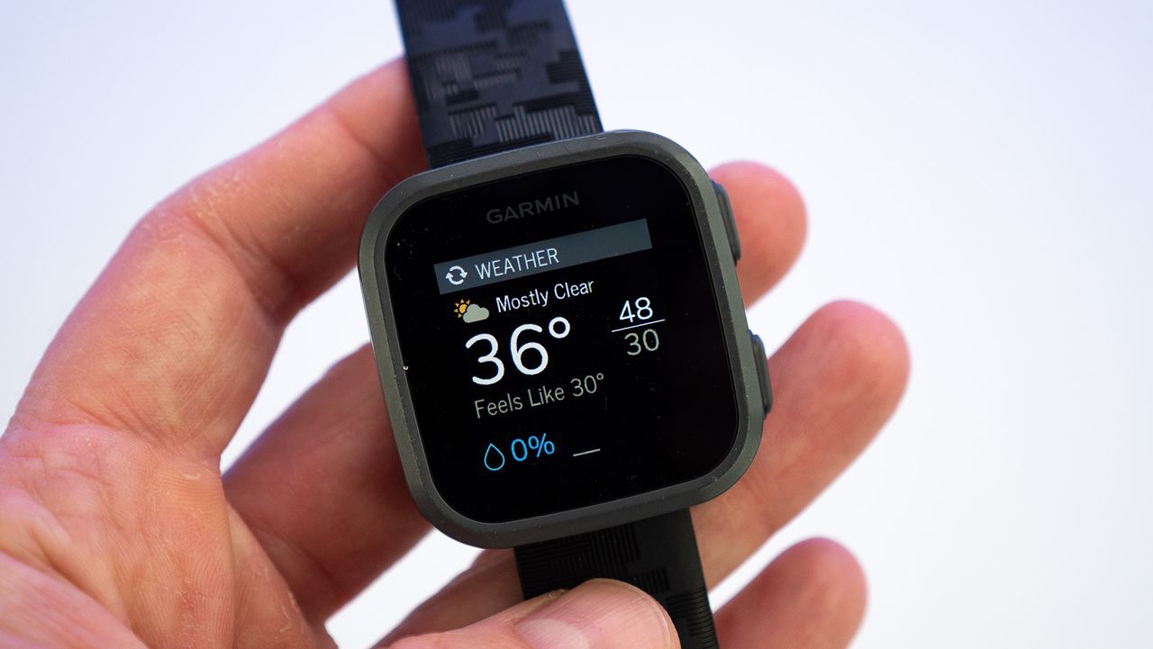 Weather on the Garmin Bounce kids smartwatch's display