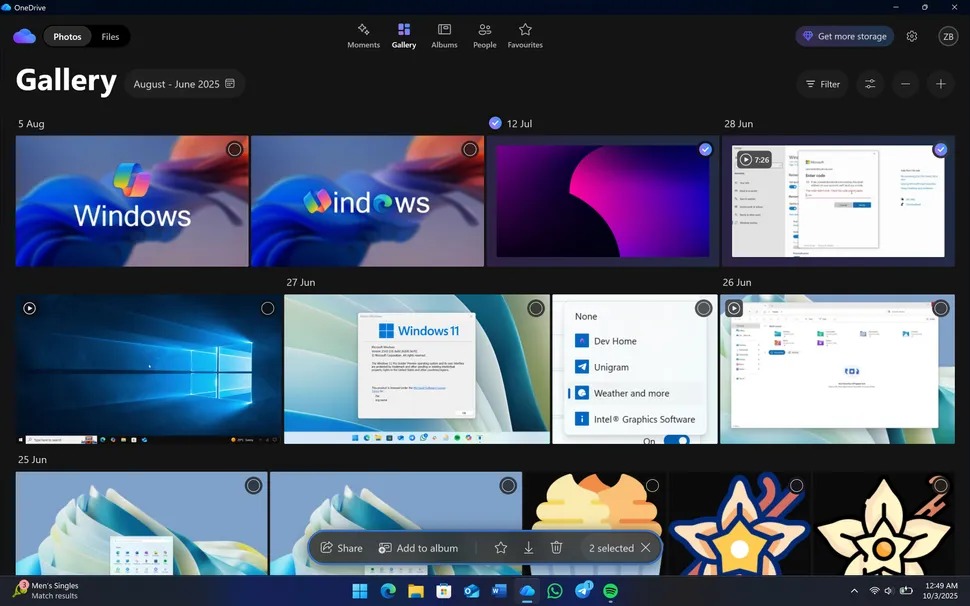 Screenshots of the OneDrive Windows 11 app