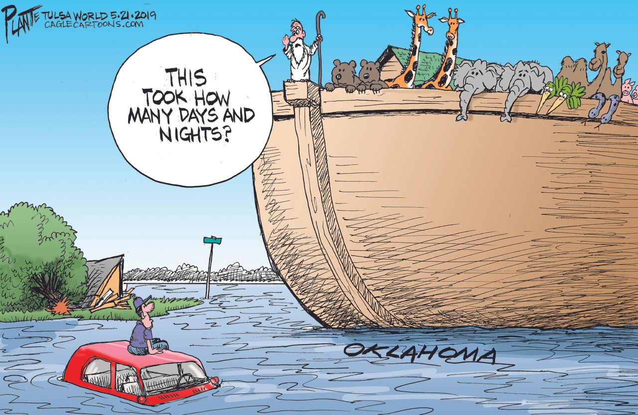 Political Cartoon U.S. Oklahoma Flood Climate Change Noah&amp;#039;s Ark