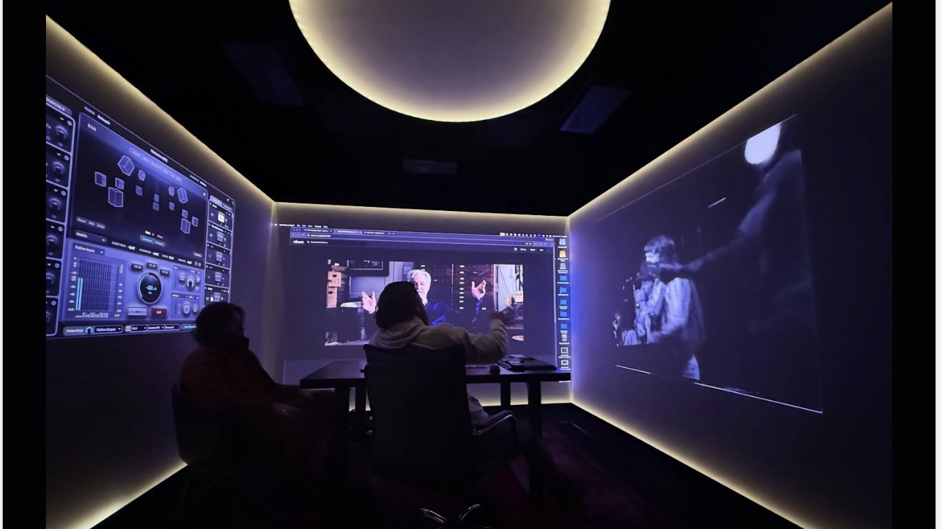 The concept brings together immersive audio and visual content within a portable, modular structure.