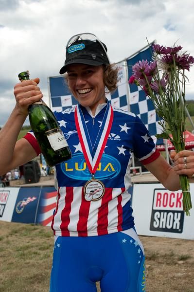 Georgia Gould of Team Luna takes the victor's spoils.