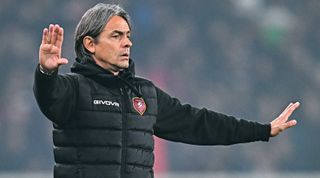 Reggina 1914 manager Filippo Inzaghi gives instructions to his team during the Serie B match between Genoa and Reggina 1914 at the Stadio Luigi Ferraris on March 31, 2023 in Genoa, Italy.