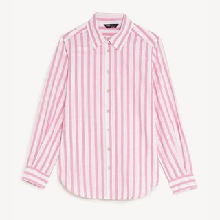 M&S Pink Striped Shirt flat lay