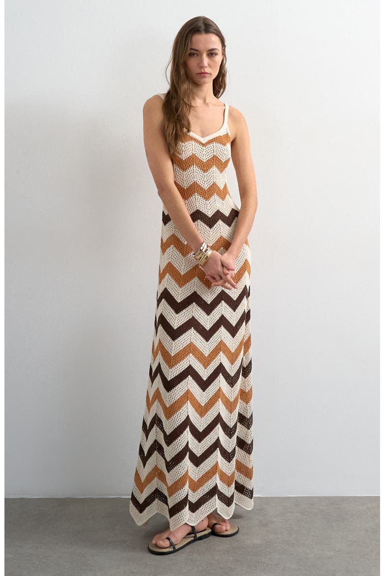 Chevron Stripe Open Stitch Maxi Dress
