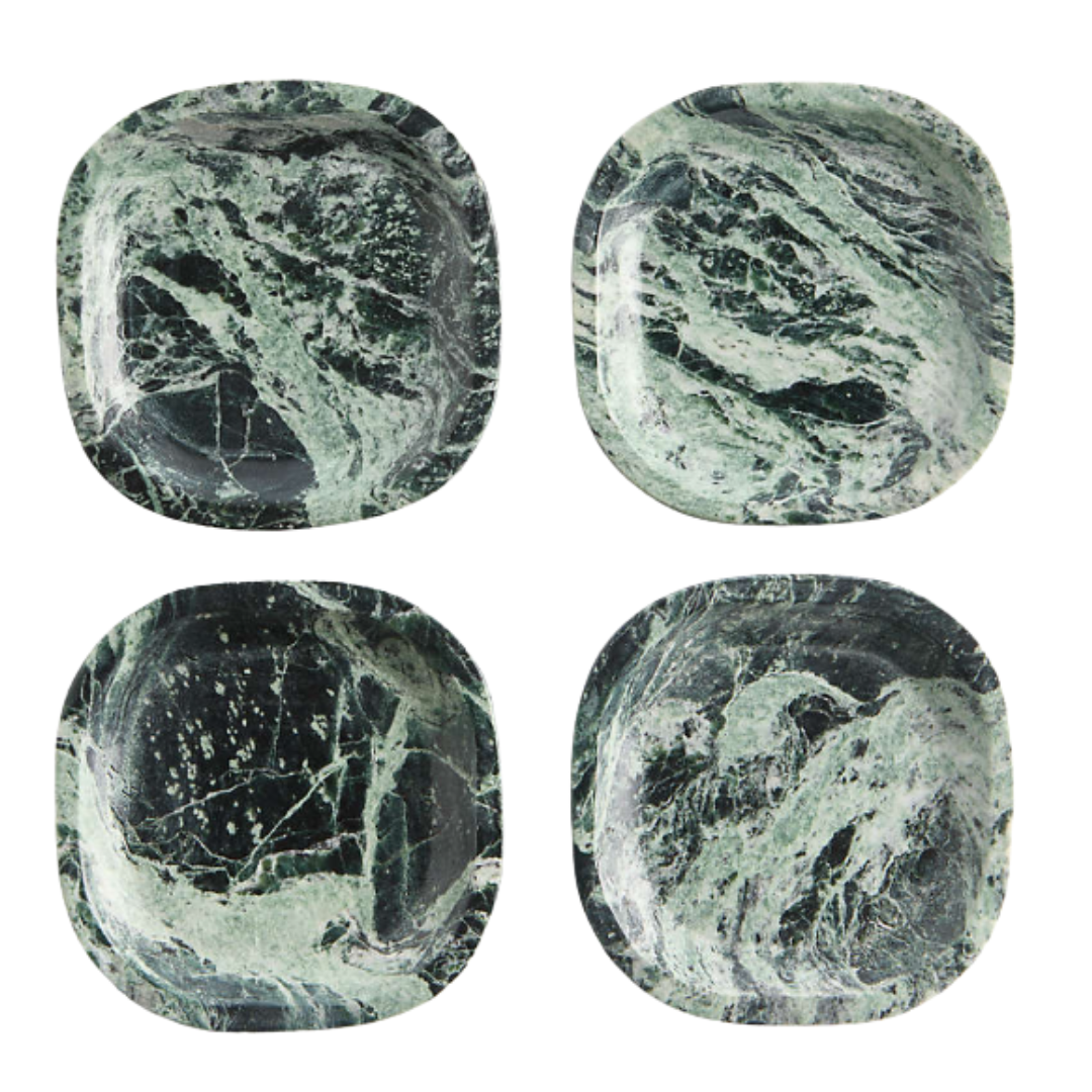 Crate & Barrel, Square Green Marble Coasters, Set of 4