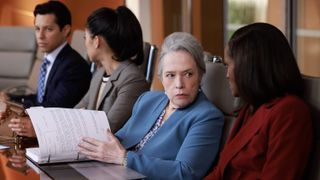 Kathy Bates as Madeline Matlock sitting at a conference table in Matlock episode 4