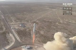 Blue Origin's New Shepard spacecraft launches on its tenth mission from West Texas on Jan. 23, 2019 carrying experiments for NASA to suborbital space and back.