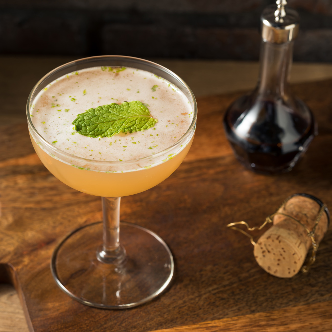 Cocktail on a wooden board