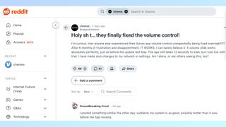 Reddit comment on Sonos app fix