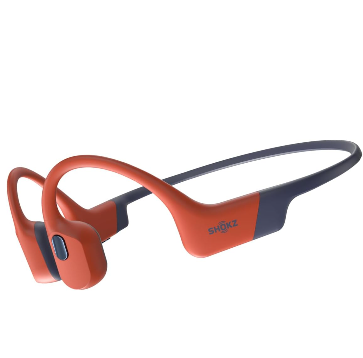 Orange Shokz openswim pro headphones on a white background