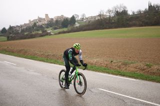 Caja Rural-Seguros RGA's Czech rider Jakub Otruba cycles during the 6th stage of the Paris-Nice cycling race, 209,8 km between Saint-Julien-en-Saint-Alban and Berre lâ€™Ã‰tang, on March 14, 2025. (Photo by Anne-Christine POUJOULAT / AFP)