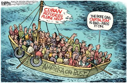 Editorial cartoon U.S. Pope Capitalism Refugees