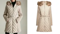 Karen Millen Long Heritage Quilt Faux Fur Trim Hood Coat