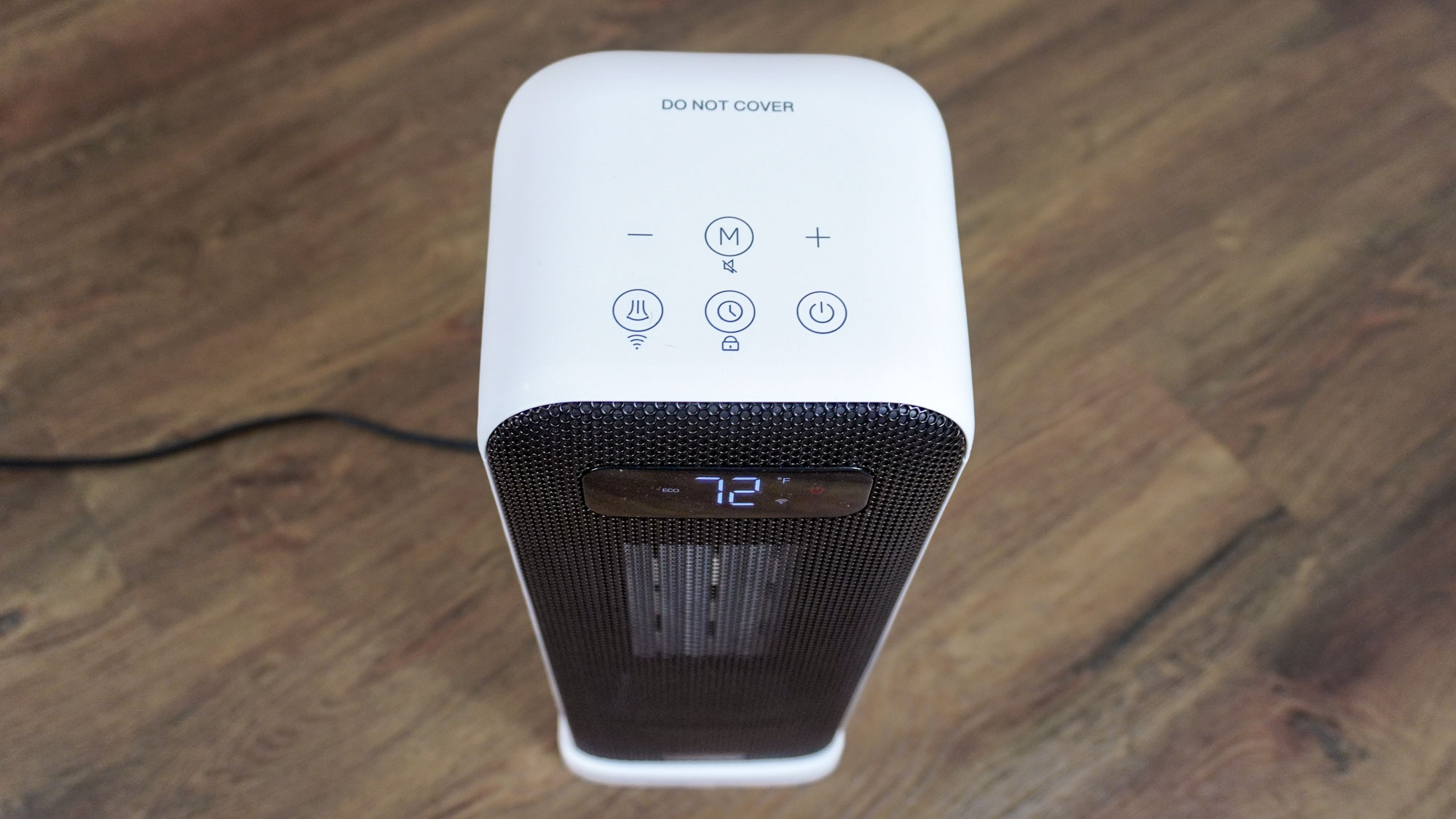 A close-up shot of the touch controls on top of the Morento Smart Space Heater