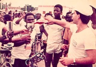 To the victors go the spoils. Saka winning the 1985 Campari Cup.