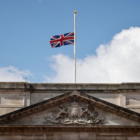 A flag flying at half mast at Buckingham Palace