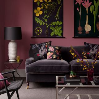 living room with hang dramatic prints