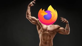 a person flexing their muscles, with the firefox logo covering their head