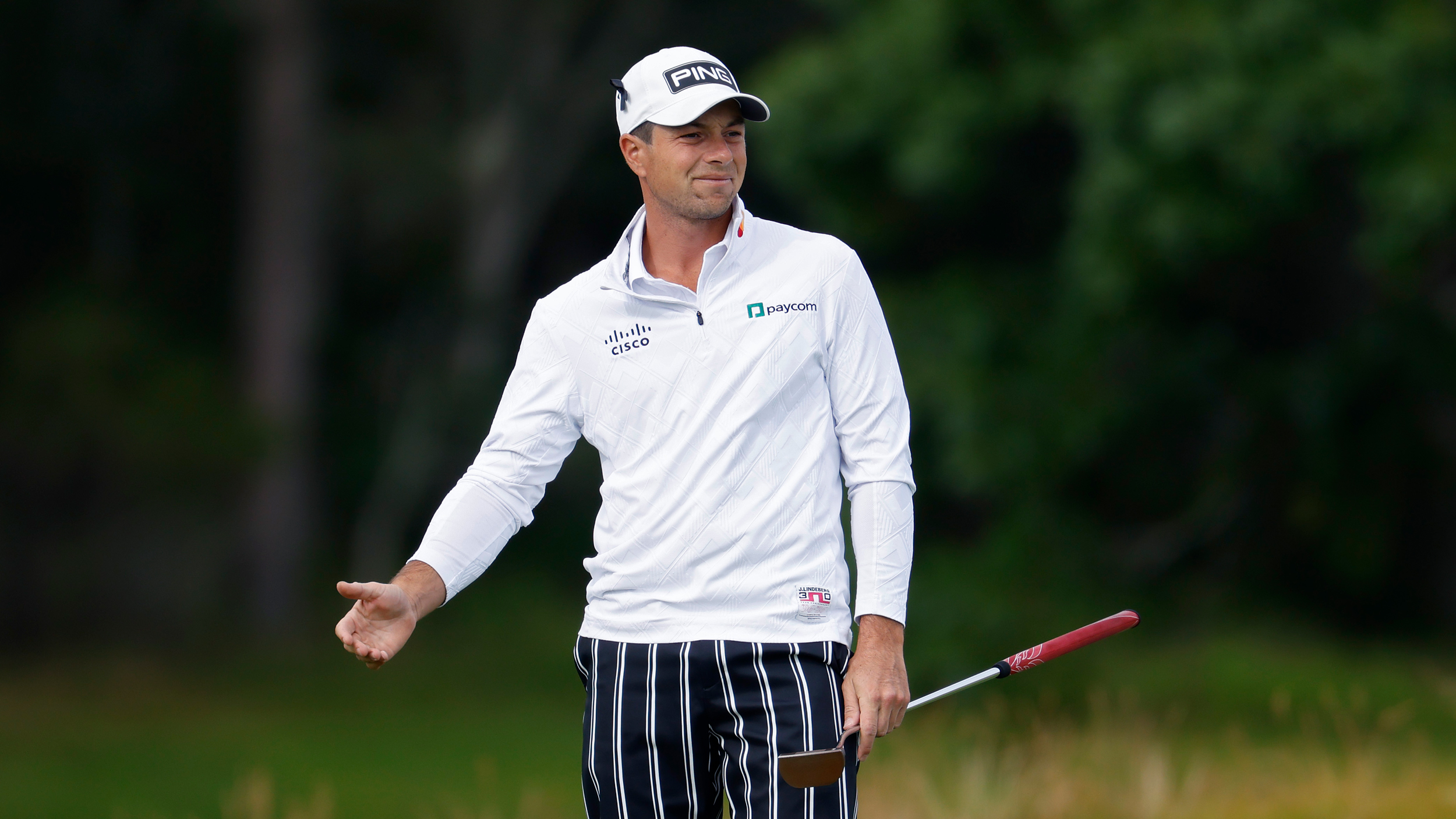 Viktor Hovland reacts to a missed putt at the 2026 US Open