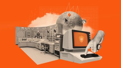 Photo composite illustration of a computer using a VPN program