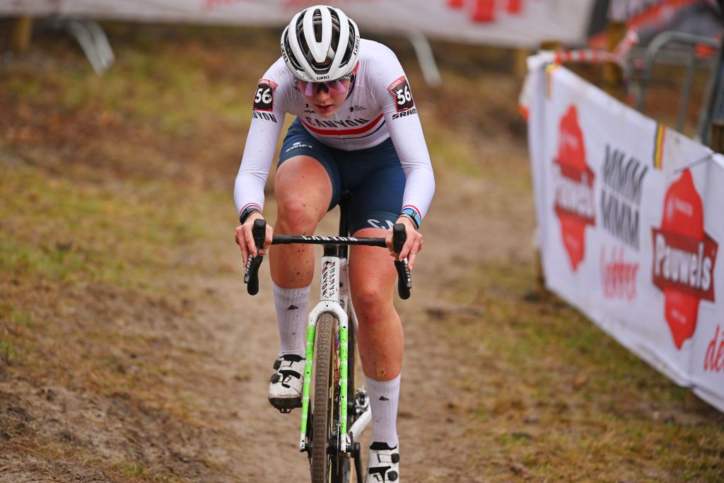 ZONHOVEN BELGIUM JANUARY 07 Jane Zoe Backstedt of Great Britain and CanyonSRAM Racing Team competes during the 27th Zonhoven UCI CycloCross Worldcup 2024 Womens Elite on January 07 2024 in Zonhoven Belgium Photo by Luc ClaessenGetty Images