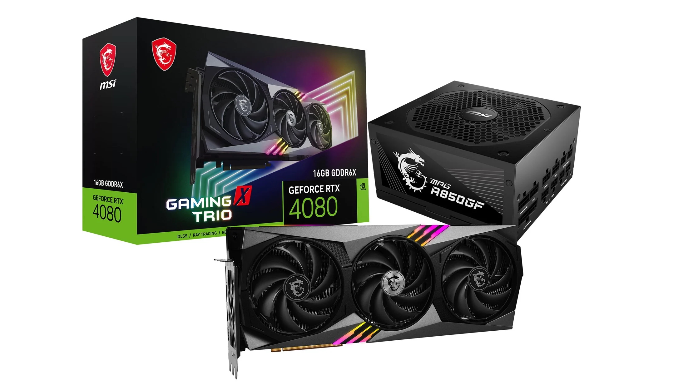 MSI GeForce RTX 4080 GAMING X TRIO 16GB Graphics Card and MSI MPG A850GF 850W 80 PLUS Gold PSU