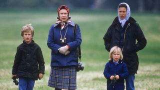 Princess Anne with her children Peter and Zara and Queen Elizabeth II at the Windsor Horse Show