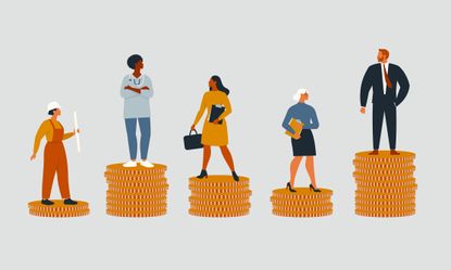 People with different salary income or career growth or concept of financial inequality cartoon illustration