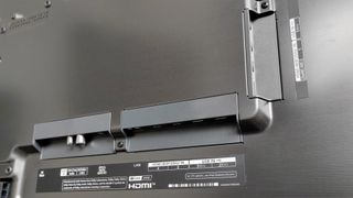 LG OLED G3 review image showing the HDMI ports and inputs on the back of the TV