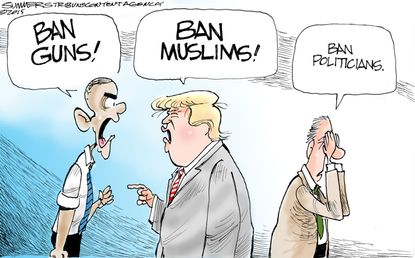 Obama cartoon U.S. Donald Trump guns