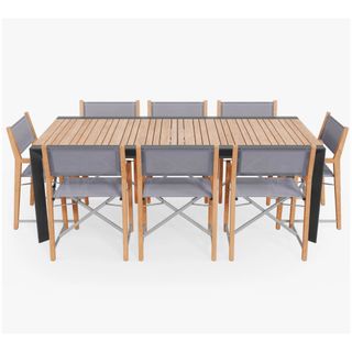 A Teak + Aluminum Outdoor Expandable Dining Table