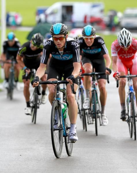 Swift (Team Sky) policing the moves trying to bridge the gap to the break that contains his teammates
