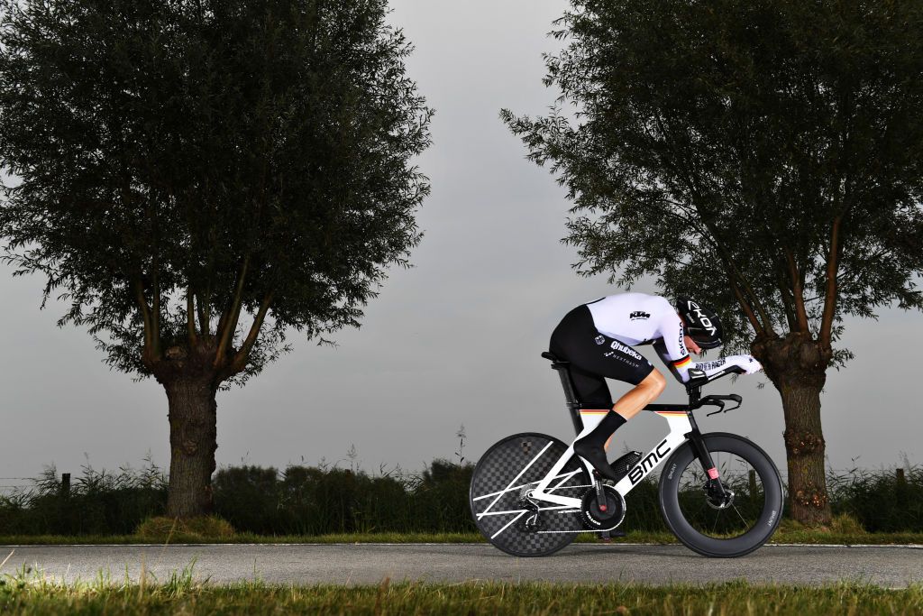 BRUGES BELGIUM SEPTEMBER 19 Maximilian Richard Walscheid of Germany sprints during the 94th UCI Road World Championships 2021 Men Elite ITT a 433km Individual Time Trial race from KnokkeHeist to Bruges flanders2021 ITT on September 19 2021 in Bruges Belgium Photo by Tim de WaeleGetty Images