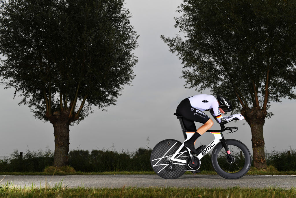 BRUGES BELGIUM SEPTEMBER 19 Maximilian Richard Walscheid of Germany sprints during the 94th UCI Road World Championships 2021 Men Elite ITT a 433km Individual Time Trial race from KnokkeHeist to Bruges flanders2021 ITT on September 19 2021 in Bruges Belgium Photo by Tim de WaeleGetty Images