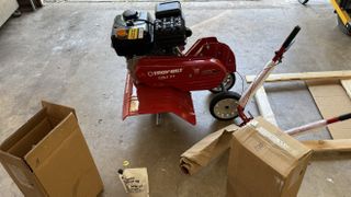 Troy-Bilt Colt Tiller unboxed with parts unassembled