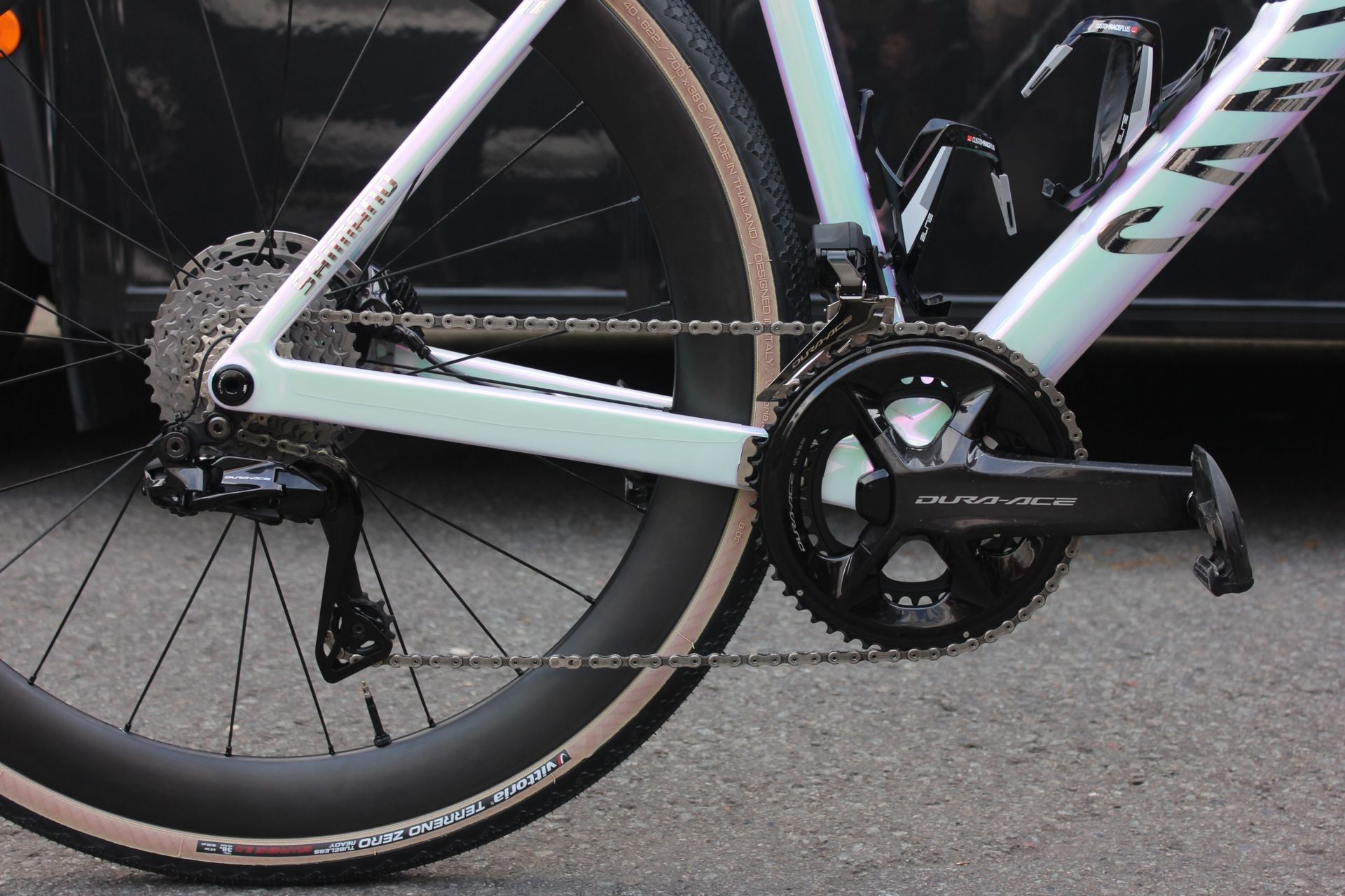 Mathieu van der Poel Gravel Bike Canyon Grail white gravel bike with silver logos