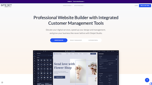 screenshot of sitejet website builder homepage