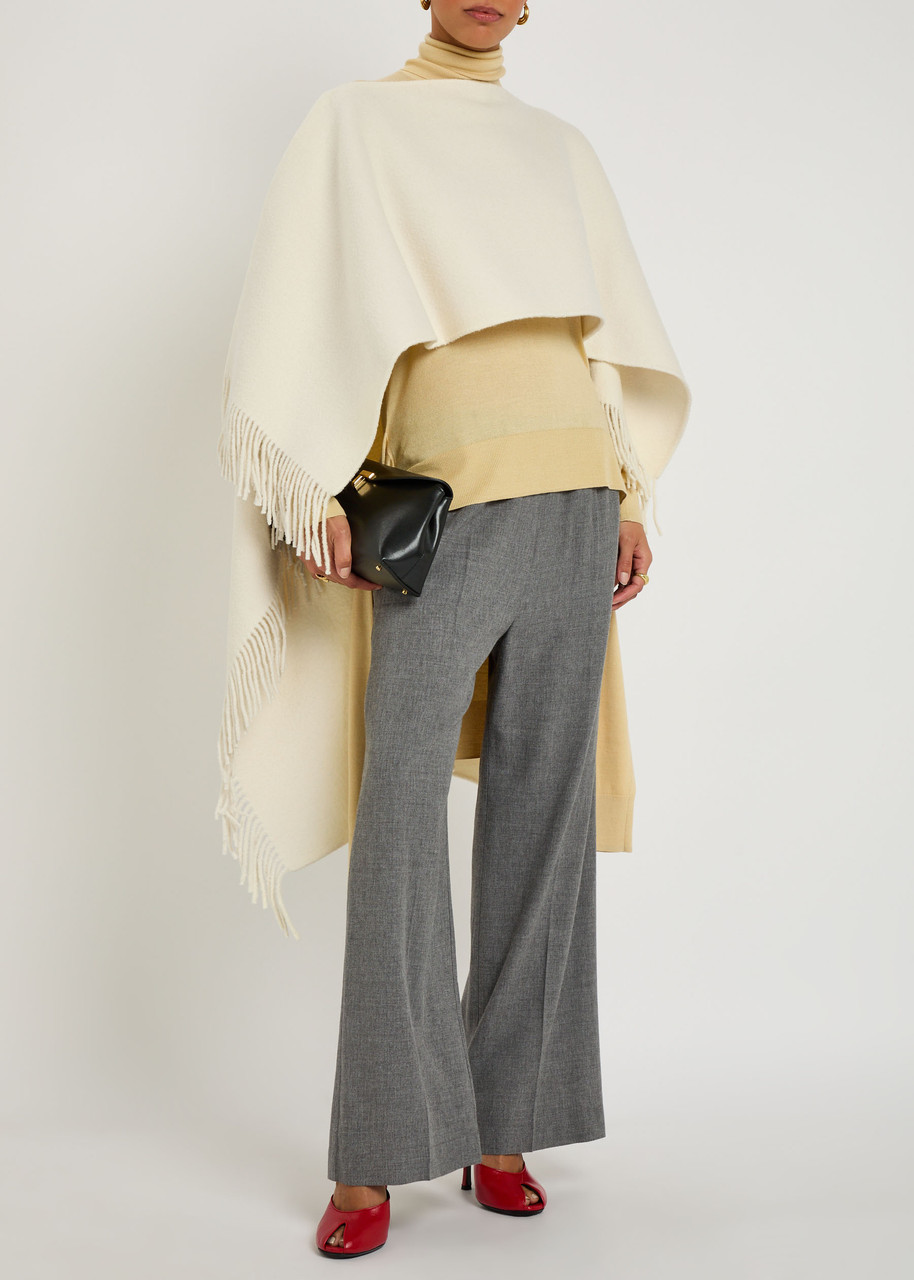 Fringed Wool-Blend Poncho
