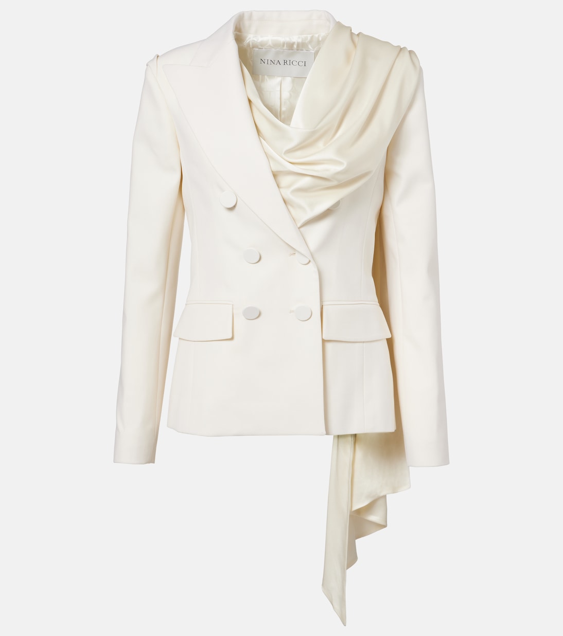 Scarf-Detail Virgin Wool Gabardine Blazer