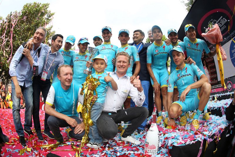 Team manager Alexander Vinokourov was on hand to celebrate Astana's success