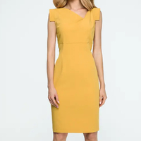 Yellow Pencil Dress With Asymmetric Neckline, $90