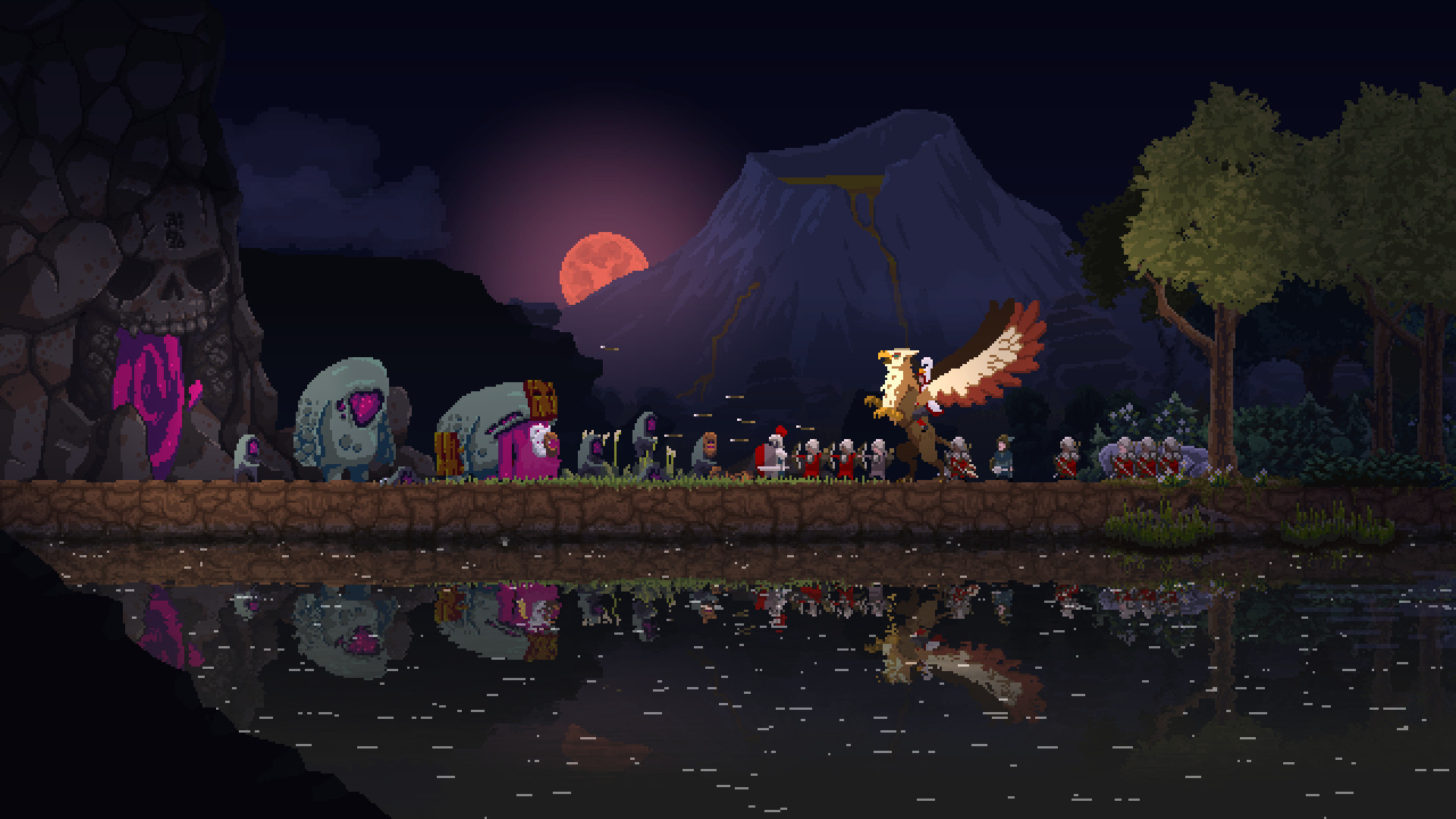 Promotional screenshot of the player leading soldiers against the Greed in Kingdom Two Crowns.