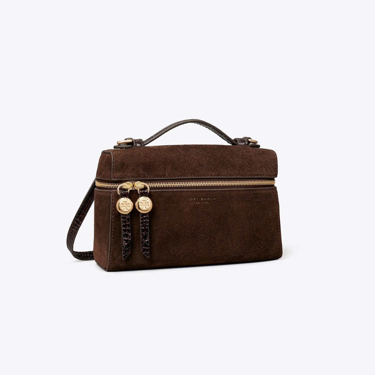 Romy Suede Slim Top Handle Bag in Brown, Size Os
