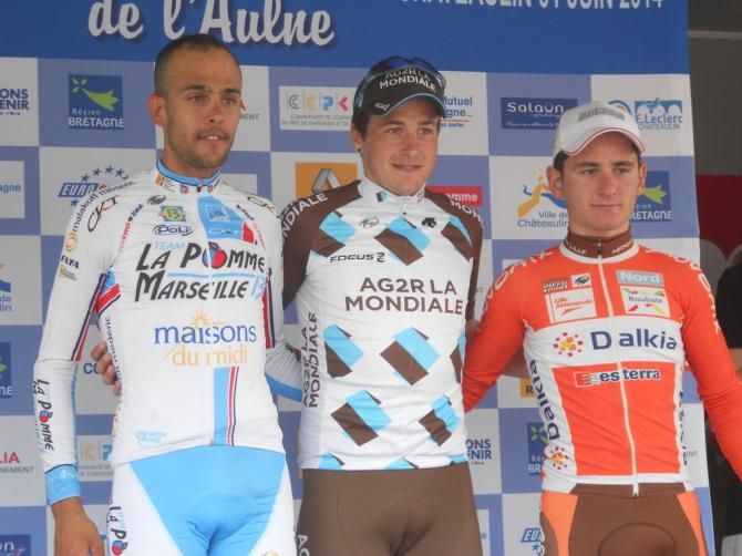 The podium of R&eacute;my Di Gr&eacute;gorio (Team La Pomme Marseille 13), Alexis Gougeard (Ag2r) and Rudy Kowalski (Roubaix Lille M&eacute;tropole)