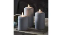 Lights4fun, Inc. Set of 3 TruGlow Gray Wax Flameless LED Battery Operated Pillar Candles