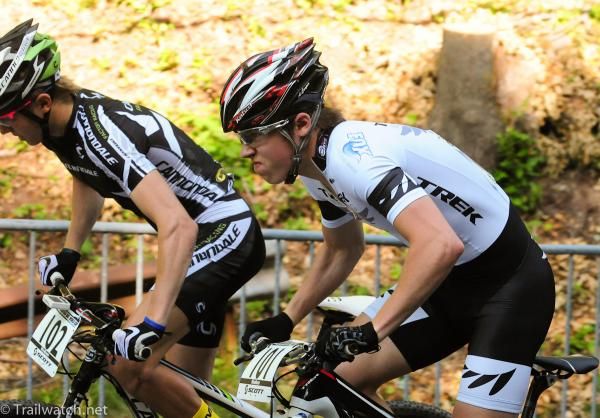 Anton Cooper (Trek World Team) going to the front of the race at the start