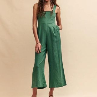 Green Linen-blend Tara Jumpsuit
