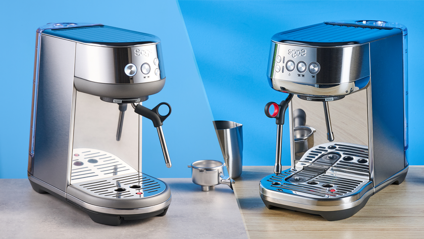 an image of the breville bambino / sage bambino and the breville bambino plus / sage bambino plus on a blue background 